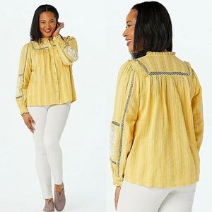 LOGO Lavish Yellow Boho Top Size XXS